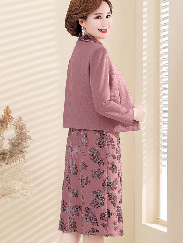 2 Pieces Mothers Floral Cheongsam Qipao Dress & Jacket