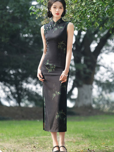 2024 Bamboo Print Cheongsam Qipao Dress