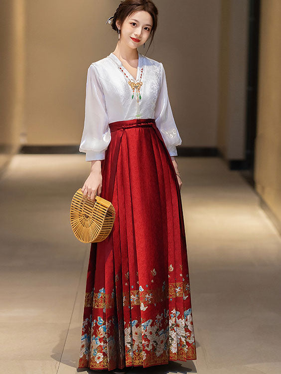 Horse Face Pleated Skirt Bride Hanfu Wedding Dress