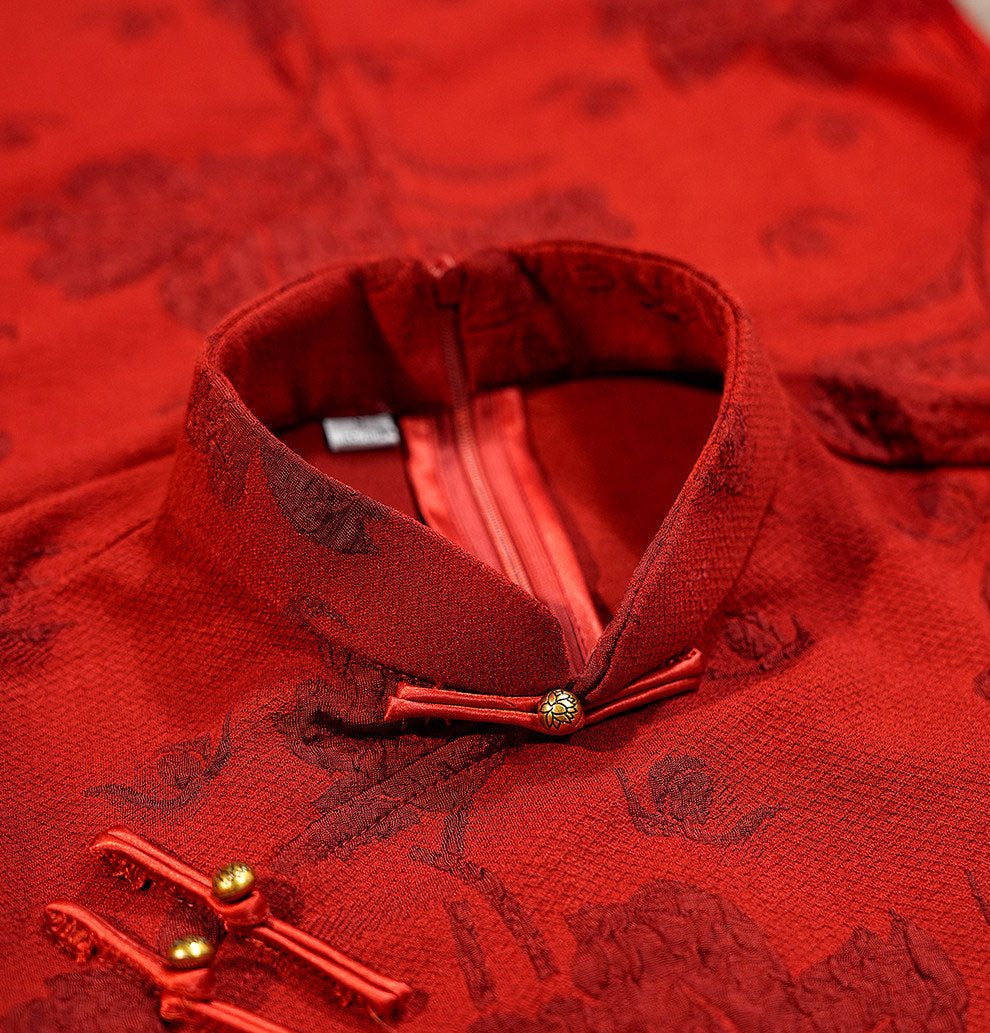 Red Jacquard Winter Maxi Cheongsam Qipao Dress