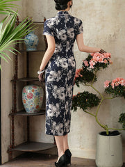 2024 Floral Print Mothers Cheongsam Qipao Dress