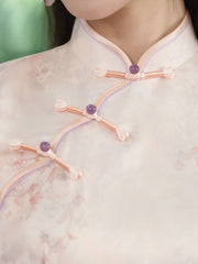 2024 Pink Floral Midi Cheongsam Qipao Dress