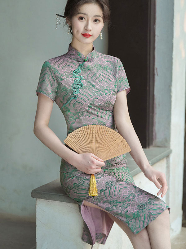 2024 Vintage Jacquard Midi Cheongsam Qipao Dress