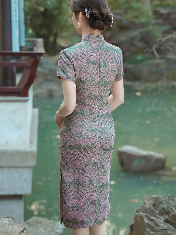 2024 Vintage Jacquard Midi Cheongsam Qipao Dress