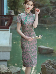 2024 Vintage Jacquard Midi Cheongsam Qipao Dress