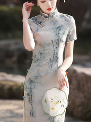2024 Chinese Painting Print Cheongsam Qipao Dress