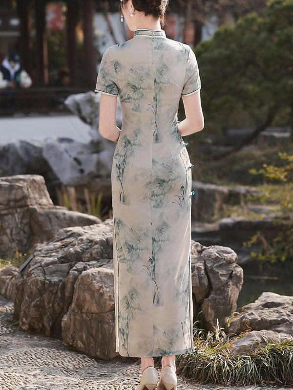 2024 Chinese Painting Print Cheongsam Qipao Dress
