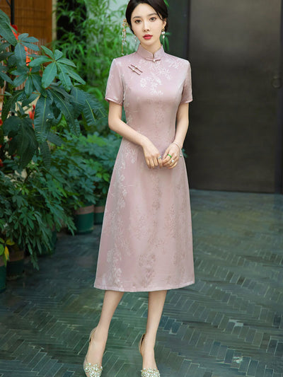 Pink Red Floral Mothers A-Line Cheongsam Qipao Dress