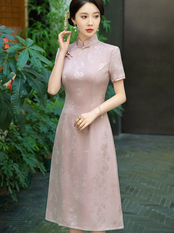 Pink Red Floral Mothers A-Line Cheongsam Qipao Dress