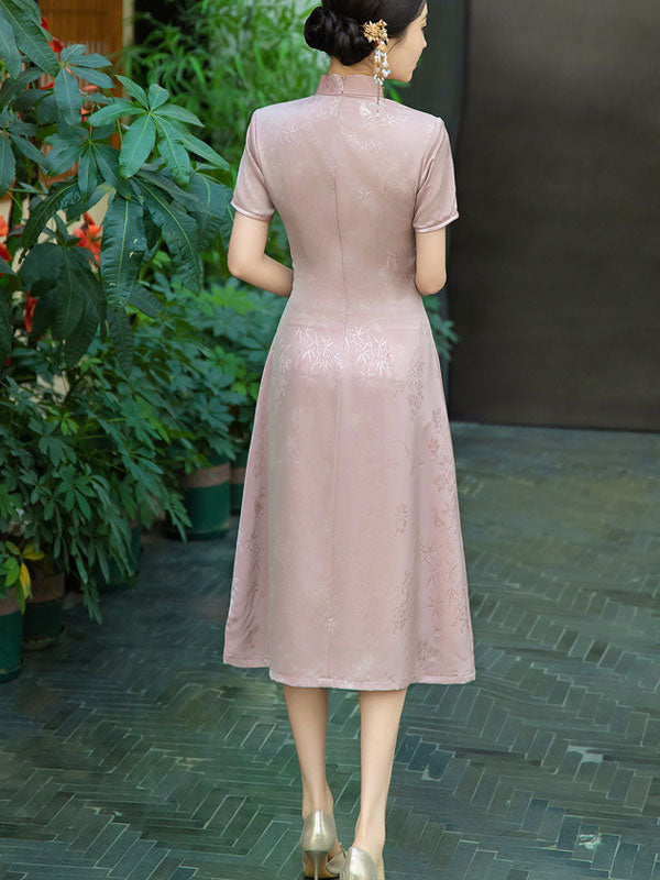 Pink Red Floral Mothers A-Line Cheongsam Qipao Dress