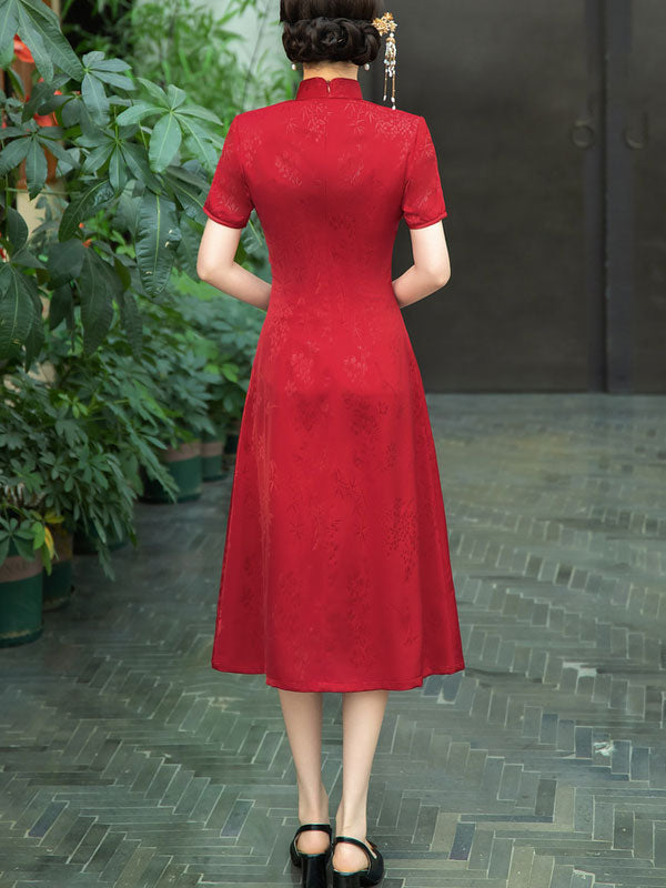 Pink Red Floral Mothers A-Line Cheongsam Qipao Dress