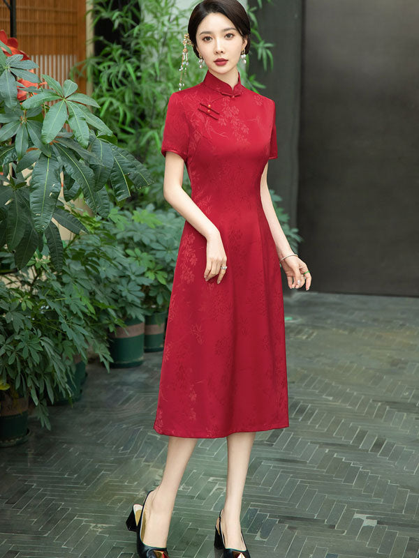 Pink Red Floral Mothers A-Line Cheongsam Qipao Dress