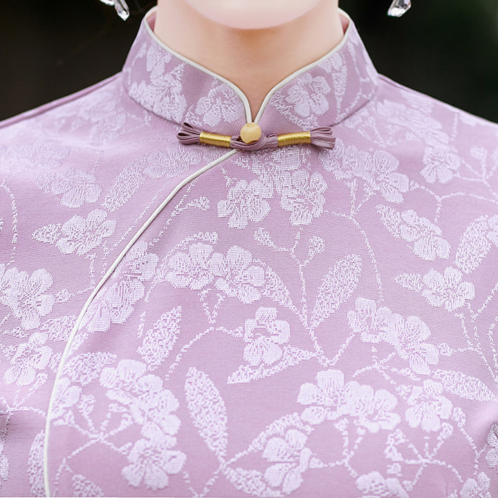 Pink Jacquard Floral Mothers A-Line Cheongsam Qipao Dress