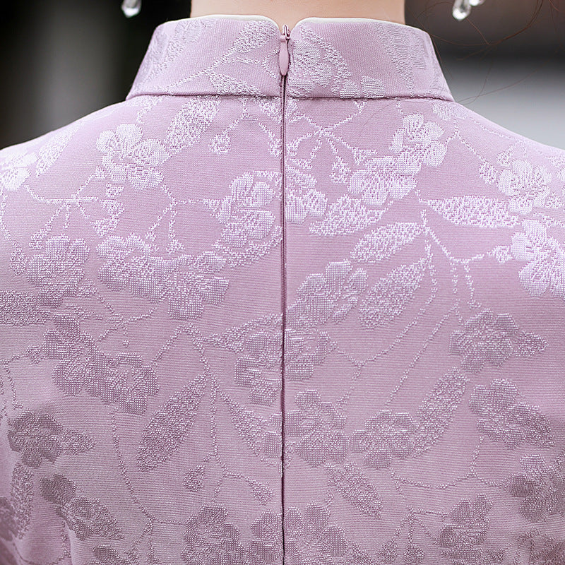 Pink Jacquard Floral Mothers A-Line Cheongsam Qipao Dress