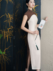 2024 Colorblock Linen Cheongsam Qipao Dress