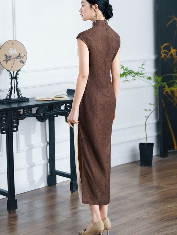 2024 Colorblock Linen Cheongsam Qipao Dress