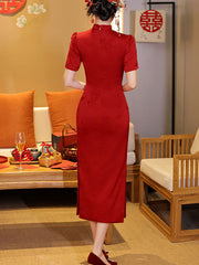 Red Sequins Phoenix Wedding Cheongsam Qipao Dress