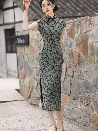 2024 Floral Print Cheongsam Qipao Dress