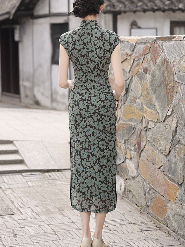 2024 Floral Print Cheongsam Qipao Dress