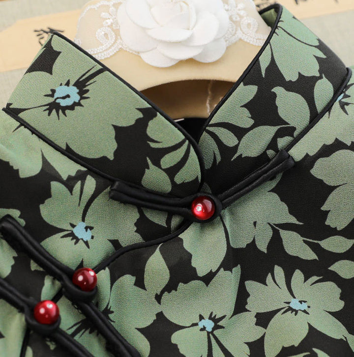 2024 Floral Print Cheongsam Qipao Dress