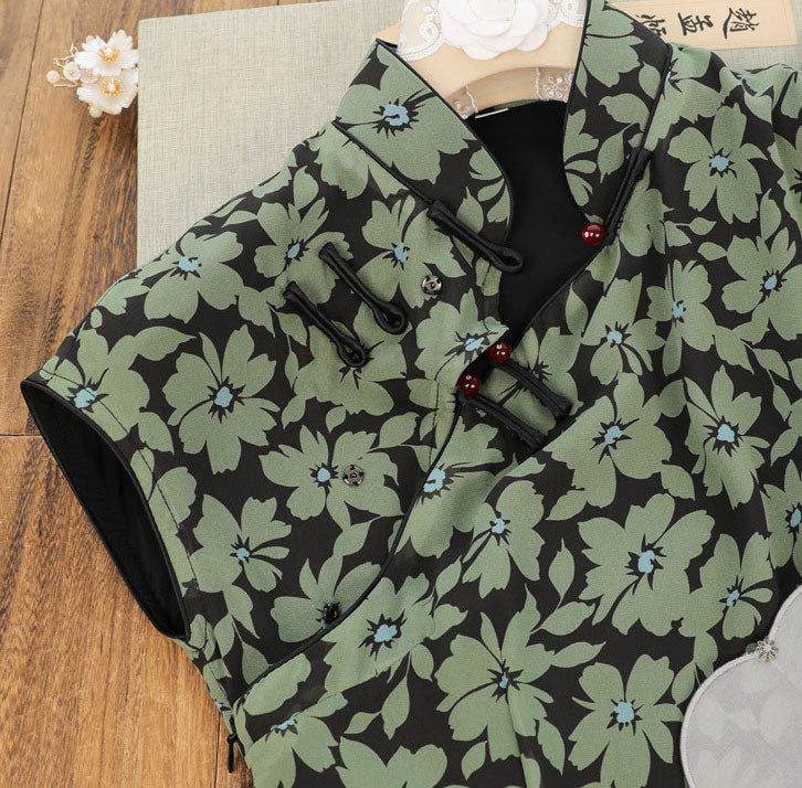 2024 Floral Print Cheongsam Qipao Dress