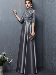 Gray Appliques A-line Maxi Cheongsam Qipao Dress