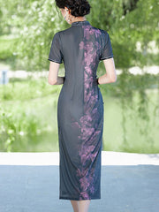 Black Floral Maxi Cheongsam Qipao Dress