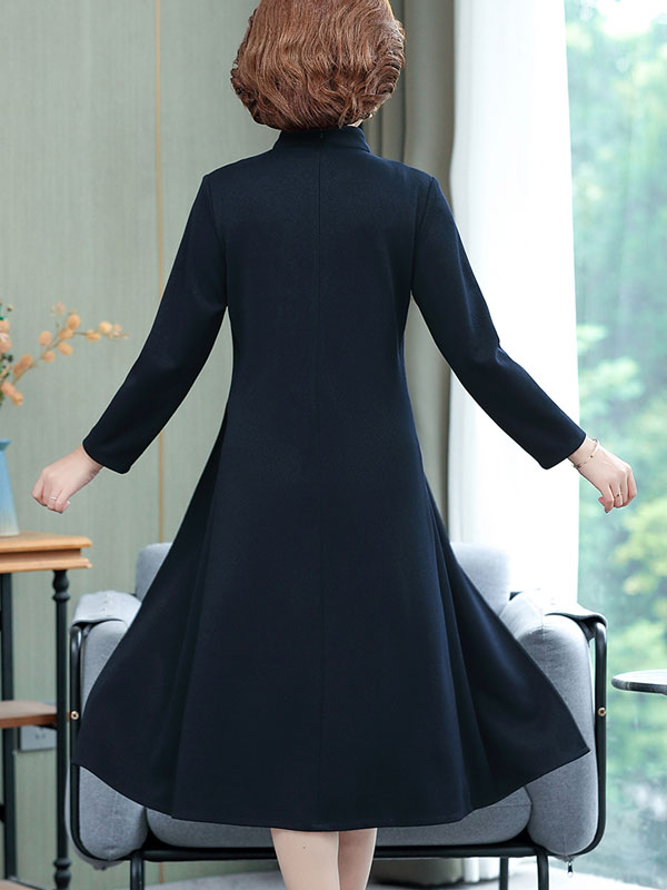 Burgundy Blue Beaded Mothers Winter Cheongsam Qipao Dress