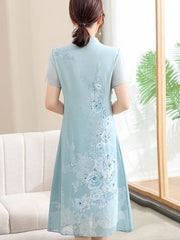 Purple Green Mothers Floral Qipao Cheongsam Dress