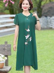 Green Blue Mothers Floral Qipao Cheongsam Dress