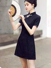 Black Pink Jacquard Hole Cheongsam Qipao Dress