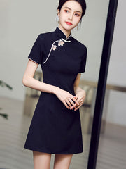 Black Pink Jacquard Hole Cheongsam Qipao Dress