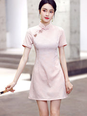 Black Pink Jacquard Hole Cheongsam Qipao Dress