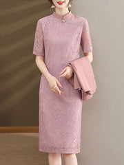 2 Pics Pink Mothers Lace Cheongsam Dress & Jacket