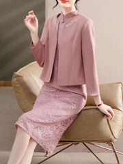 2 Pics Pink Mothers Lace Cheongsam Dress & Jacket