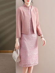 2 Pics Pink Mothers Lace Cheongsam Dress & Jacket