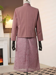 2 Pics Pink Mothers Lace Cheongsam Dress & Jacket