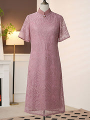 2 Pics Pink Mothers Lace Cheongsam Dress & Jacket