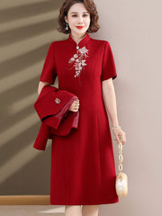 2 Pics Red Bridal Mothers Wedding Cheongsam Dress & Jacket