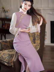 Purple Chenille Winter Cheongsam Qipao Dress