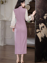 Purple Chenille Winter Cheongsam Qipao Dress