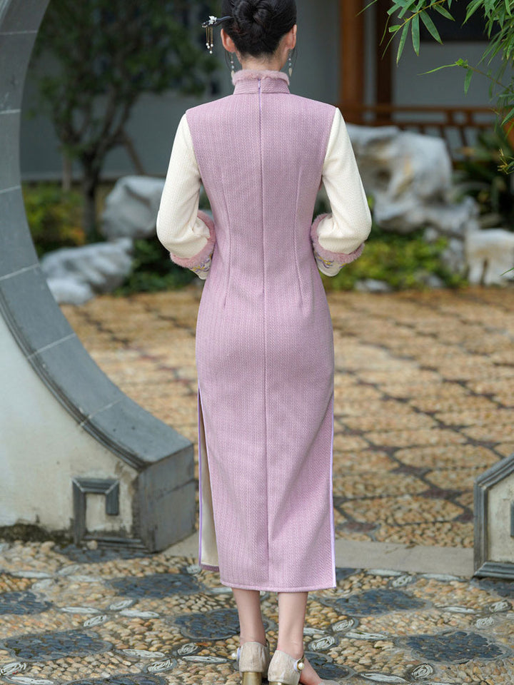 Purple Chenille Winter Cheongsam Qipao Dress