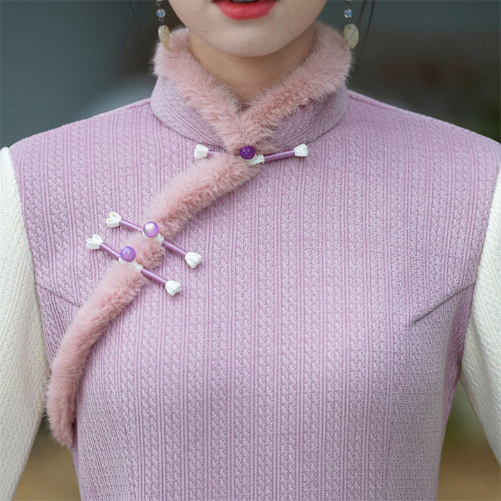 Purple Chenille Winter Cheongsam Qipao Dress
