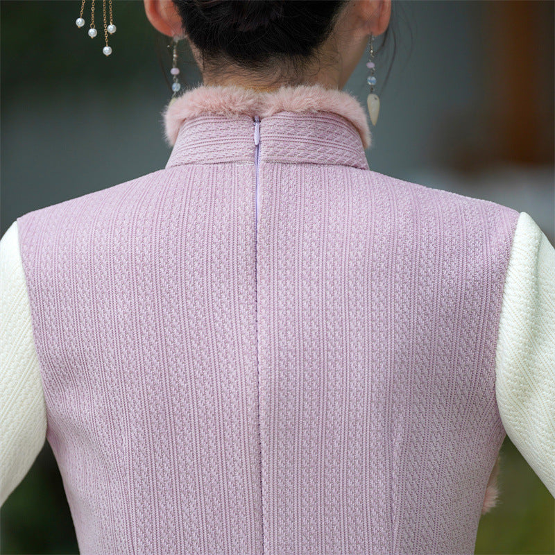 Purple Chenille Winter Cheongsam Qipao Dress
