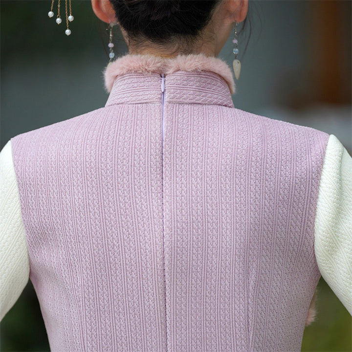 Purple Chenille Winter Cheongsam Qipao Dress
