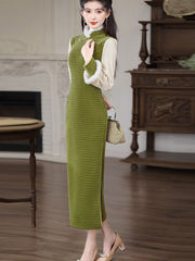 Green Knitted Winter Cheongsam Qipao Dress