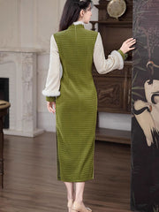 Green Knitted Winter Cheongsam Qipao Dress