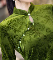 Green Floral Velvet Winter Cheongsam Qipao Dress