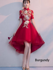 Red Appliques High Low Hem Qipao Cheongsam Dress