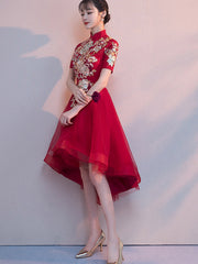 Red Appliques High Low Hem Qipao Cheongsam Dress